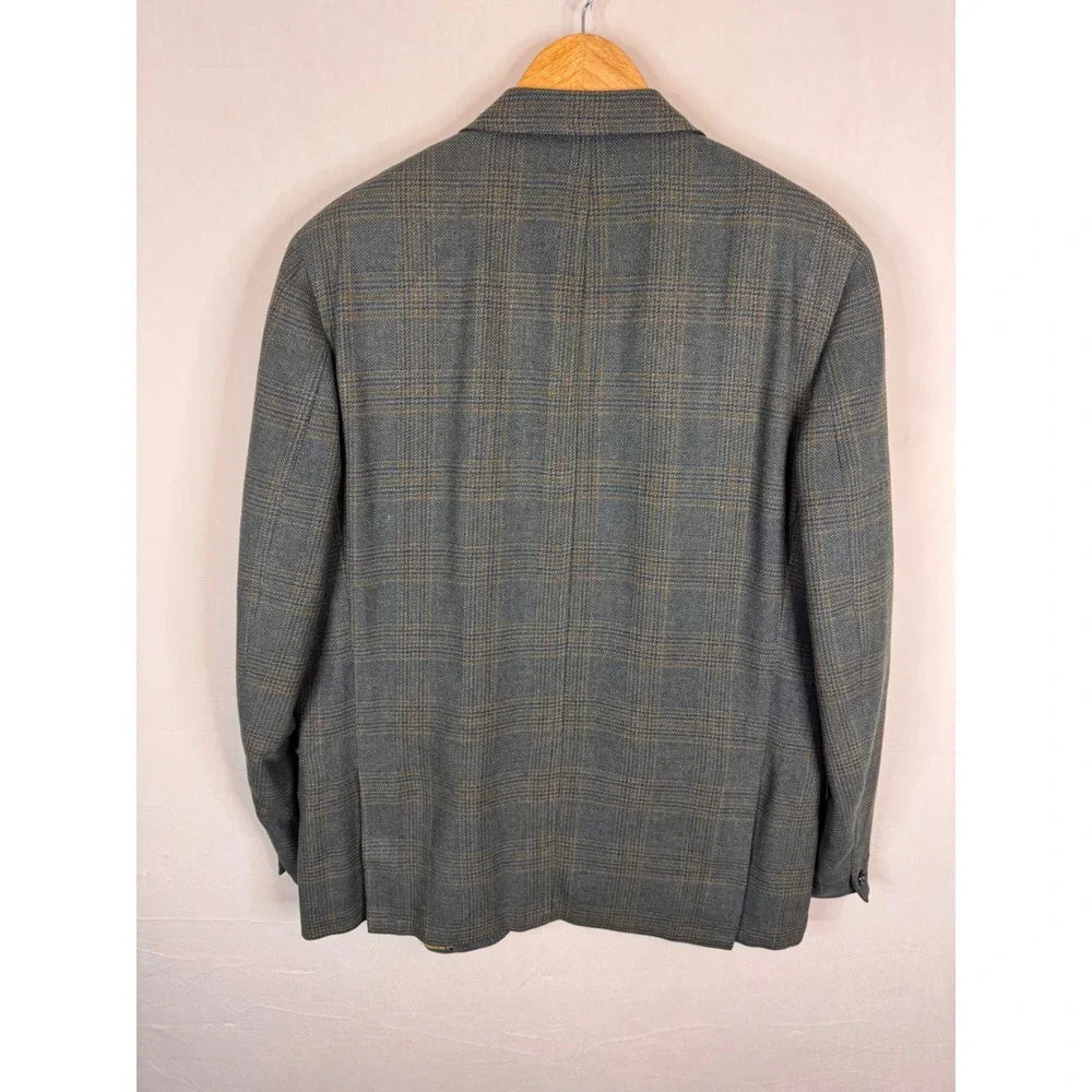 Vintage Beau Marc Saxony Tweed Wool Blazer Blue Plaid Sport Coat Made in England